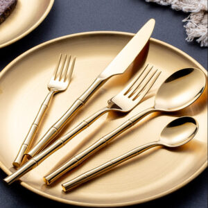 Cross-border Creative Bamboo Handle 304 Stainless Steel Tableware Set Western Food Knife Fork Spoon Steak Knife Fork Spoon