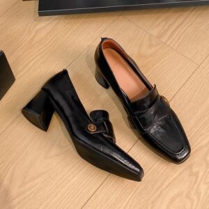 Sheepskin Version ~ New Thick Heel Shoes Women's Retro British Style Small Leather Shoes High Heel Square Head Camellia Happy Shoes