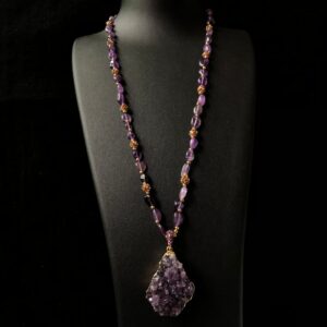 Natural Purple Mineral Crystal Pendant Necklace Irregular Shape