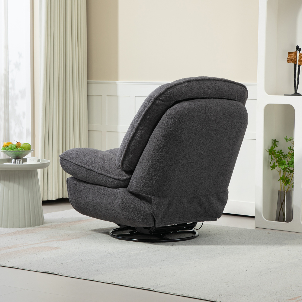 360° Swivel Recliner Adjustable Chair Chenille Glider Swivel Reclining Sofa Chair with Black Metal Round Base - Gray - Image 9