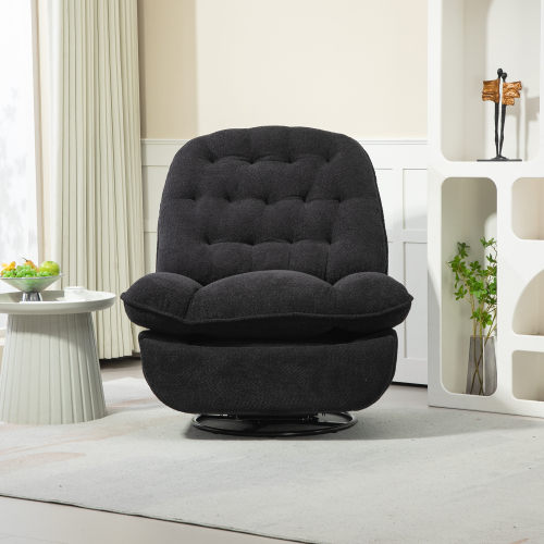 360° Swivel Recliner Adjustable Chair Chenille Glider Swivel Reclining Sofa Chair with Black Metal Round Base - Gray - Image 7