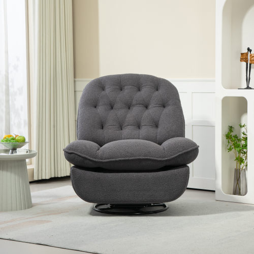 360° Swivel Recliner Adjustable Chair Chenille Glider Swivel Reclining Sofa Chair with Black Metal Round Base - Gray - Image 2