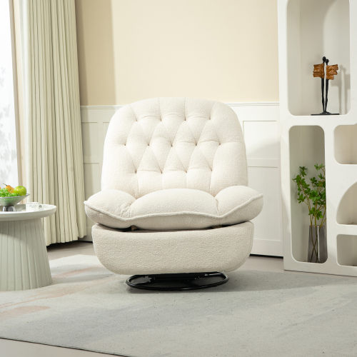 360° Swivel Recliner Adjustable Chair Chenille Glider Swivel Reclining Sofa Chair with Black Metal Round Base - Gray - Image 6