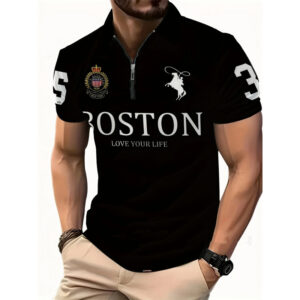 polyester Print Lapel Men's Zip-Up Shirt