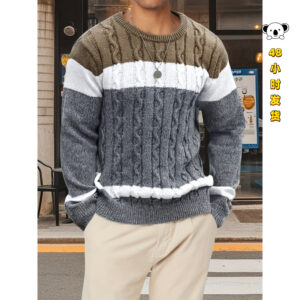 Fleece-lined crew neck men's knitted sweater
