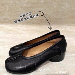 Cowhide Pleated Split-Toe Women's Retro Mary Jane Shoes Slip-On Shallow Mid-Heel Single Shoes