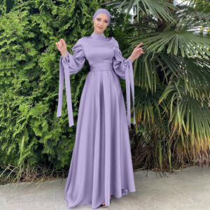 2022Loriya Soft And Elegant Waist-Cinching Dress, European And American Satin High-Density Satin Long Dress Lr488