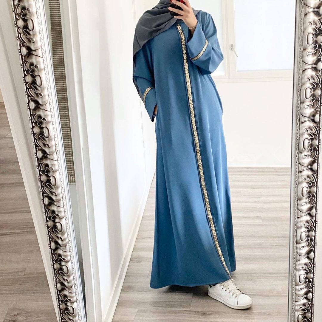 2023 Malaysian Muslim Women, Cardigan Robe Stitching Sequined Dress Muslim Abaya - Image 8
