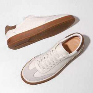 Cowhide Breathable German Training Shoes For Men, White Casual Sneakers, Handmade Genuine Leather Spring And Autumn Soft-Soled Shoes With Sheepskin Lining