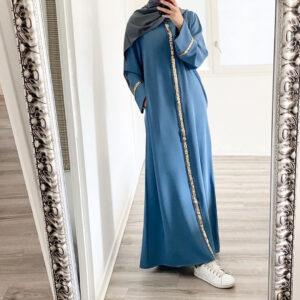 2023 Malaysian Muslim Women, Cardigan Robe Stitching Sequined Dress Muslim Abaya