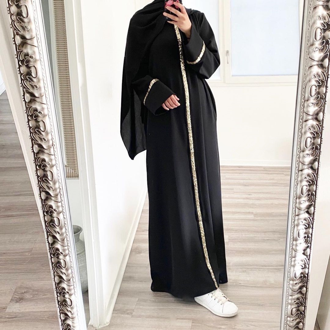 2023 Malaysian Muslim Women, Cardigan Robe Stitching Sequined Dress Muslim Abaya - Image 9