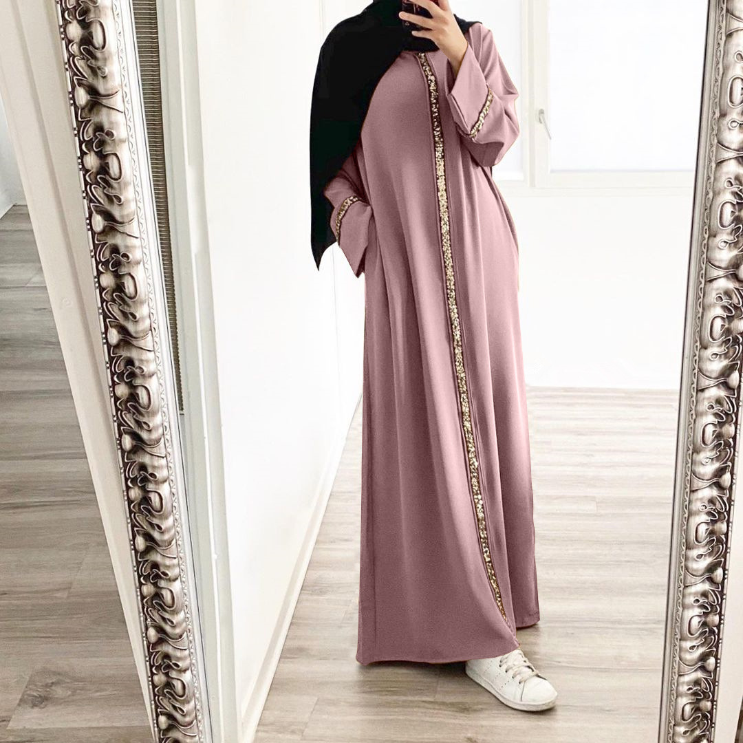 2023 Malaysian Muslim Women, Cardigan Robe Stitching Sequined Dress Muslim Abaya - Image 7