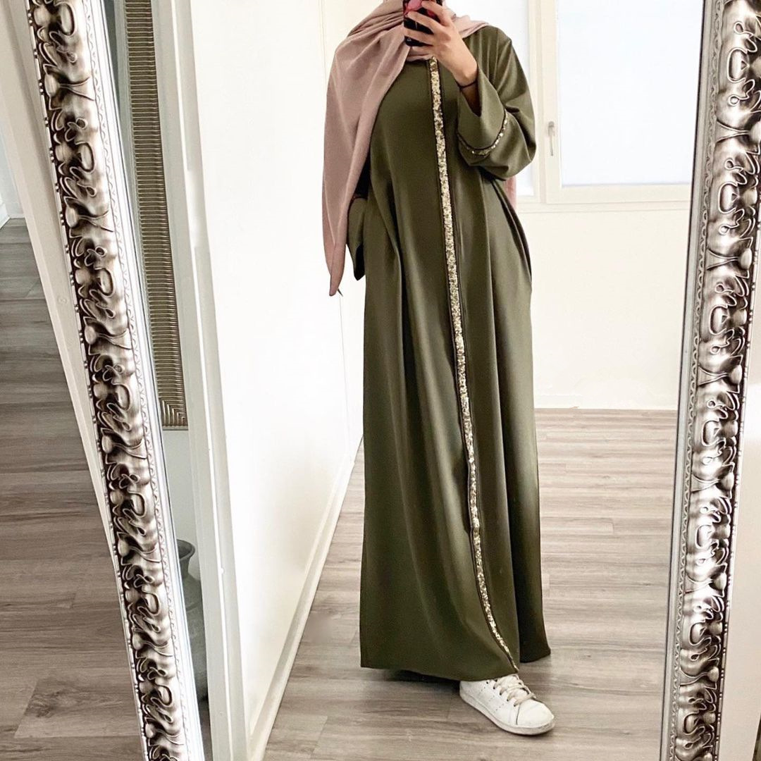 2023 Malaysian Muslim Women, Cardigan Robe Stitching Sequined Dress Muslim Abaya - Image 6