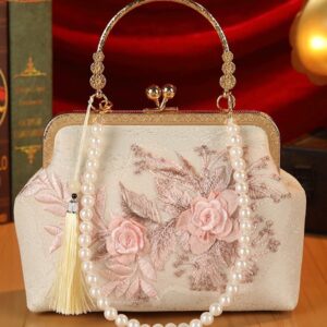 Original Heavy-Duty Flower Lace Mesh Socialite Handbag, Antique Style Cheongsam Banquet Bag, Rhinestone High-End Women's Bag