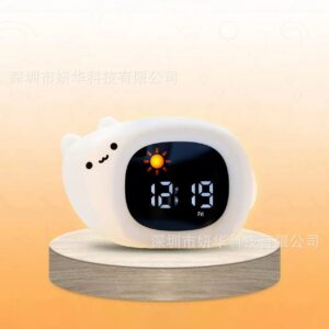 Cross Border New Kitten Silicone Alarm Clock Children Sunrise Wake Up Sleep Training Night Light LCD Digital Alarm Clock