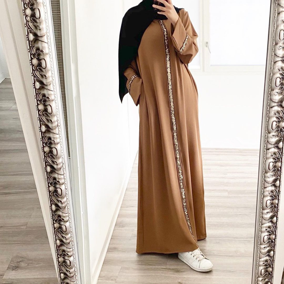 2023 Malaysian Muslim Women, Cardigan Robe Stitching Sequined Dress Muslim Abaya - Image 2
