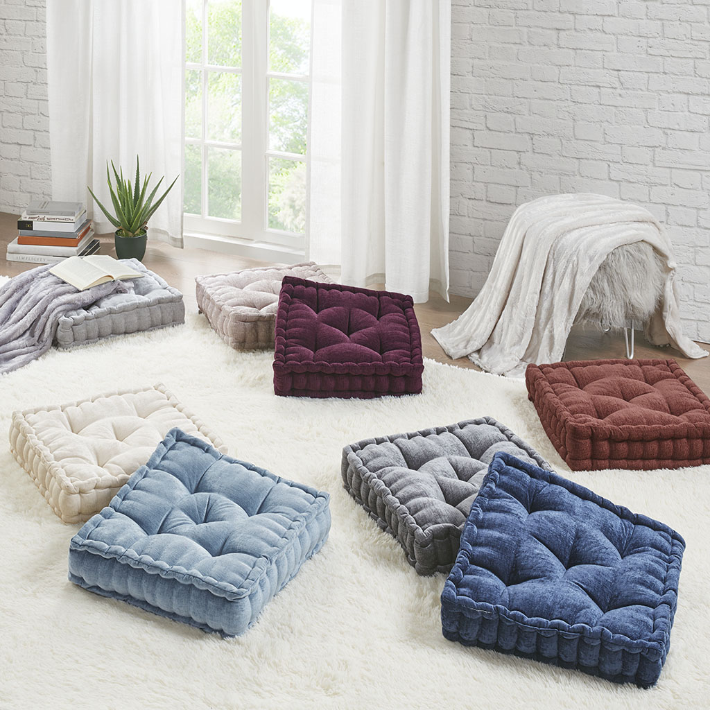 Poly Chenille Square Floor Pillow Cushion Aqua 20x20" - Image 3