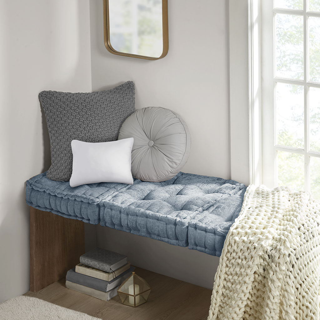 Poly Chenille Square Floor Pillow Cushion Aqua 20x20" - Image 2