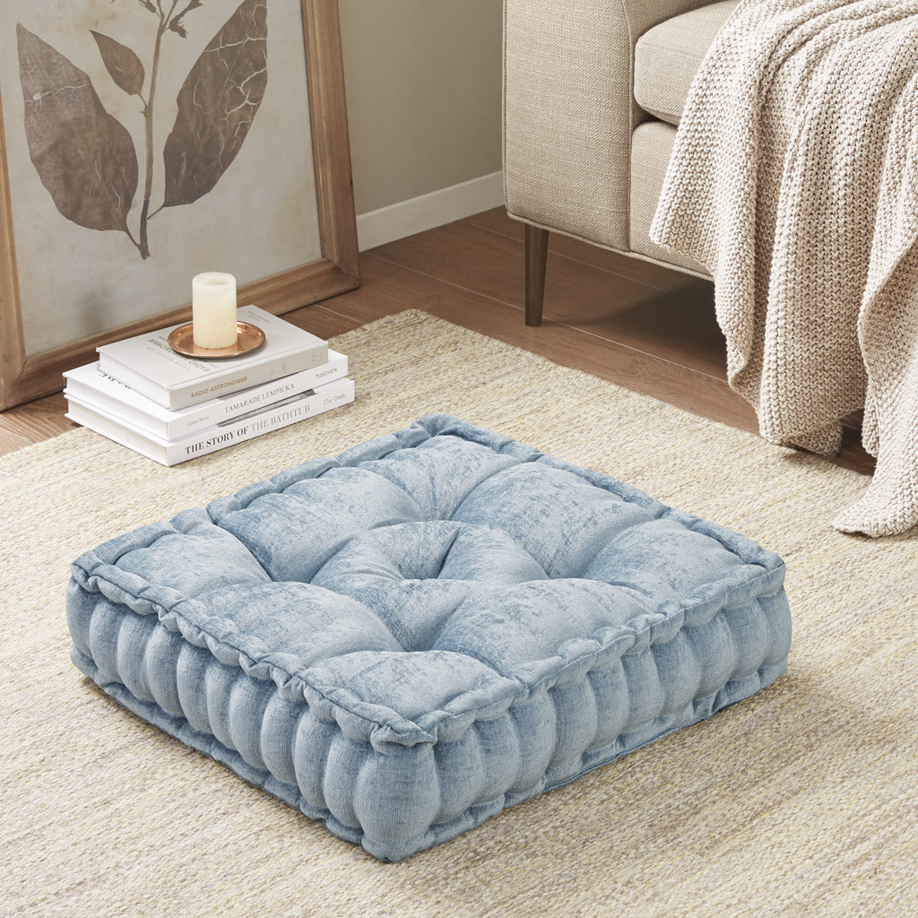 Poly Chenille Square Floor Pillow Cushion Aqua 20x20" - Image 4