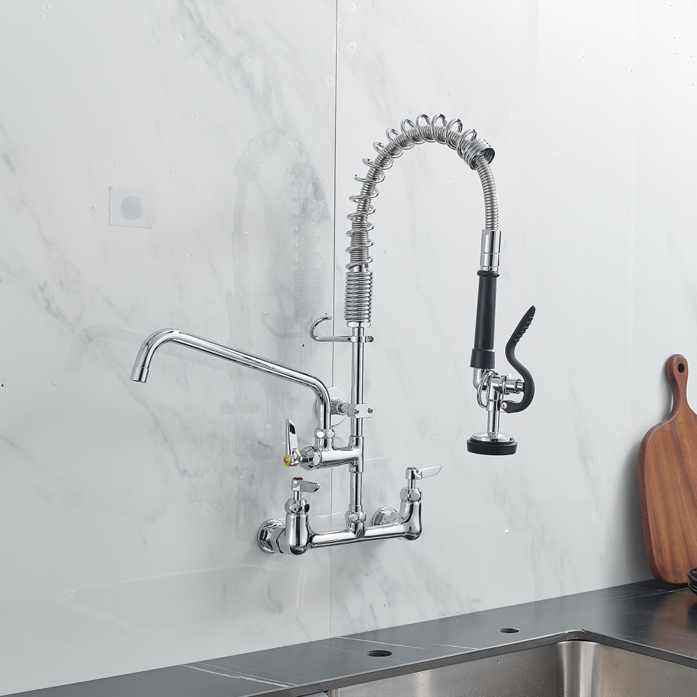Commercial Kitchen Faucet Deck Mount with Pre-Rinse Sprayer 21" Height Kitchen Sink Faucet 8 Inch Center with 10" Add-on Swing Spout Faucet & Coiled Spring Pull Down Spray - Image 3