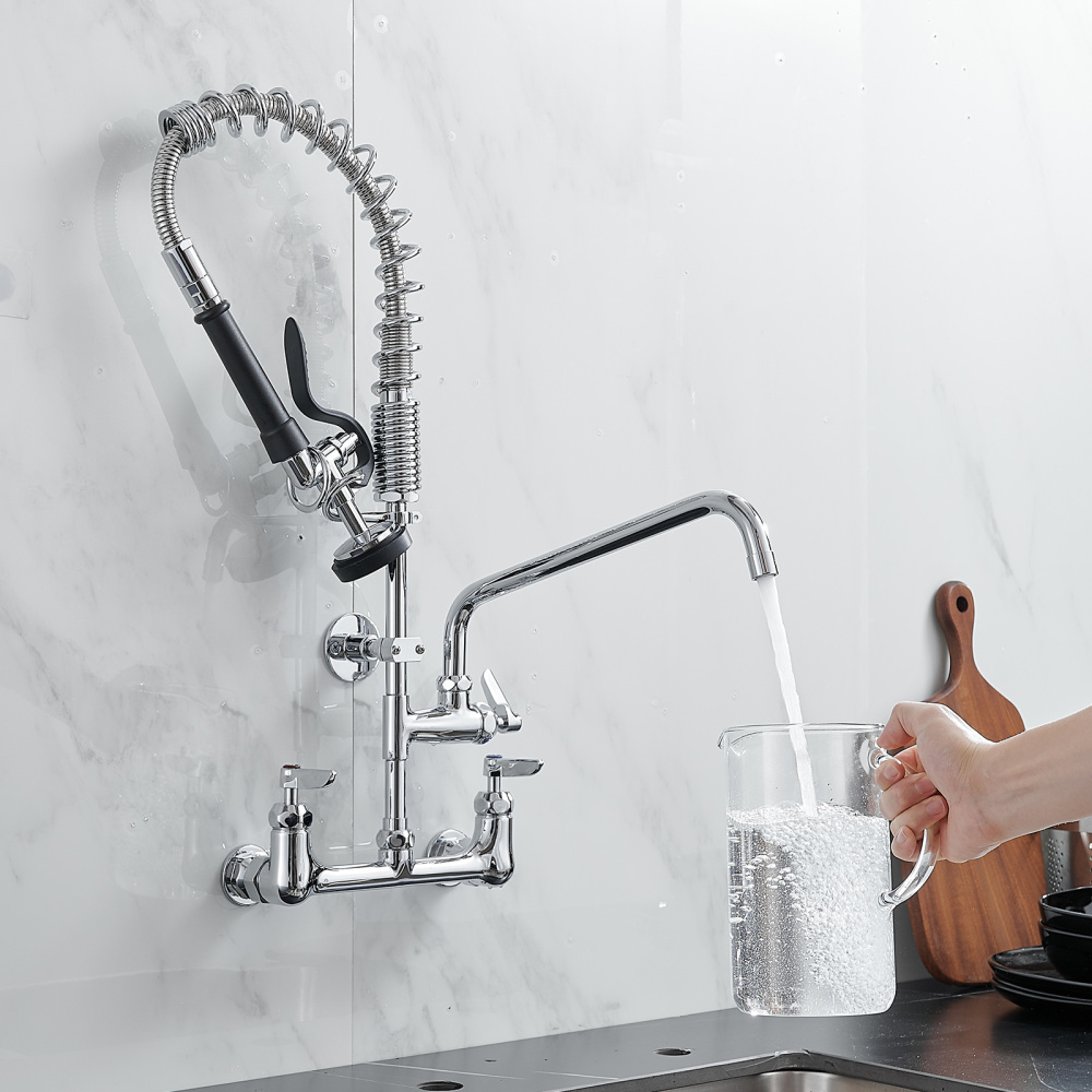 Commercial Kitchen Faucet Deck Mount with Pre-Rinse Sprayer 21" Height Kitchen Sink Faucet 8 Inch Center with 10" Add-on Swing Spout Faucet & Coiled Spring Pull Down Spray - Image 5