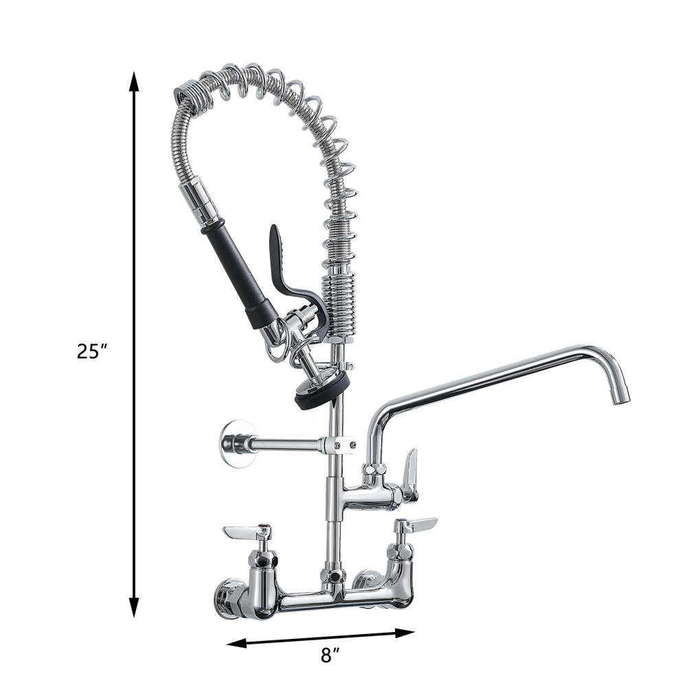 Commercial Kitchen Faucet Deck Mount with Pre-Rinse Sprayer 21" Height Kitchen Sink Faucet 8 Inch Center with 10" Add-on Swing Spout Faucet & Coiled Spring Pull Down Spray - Image 2