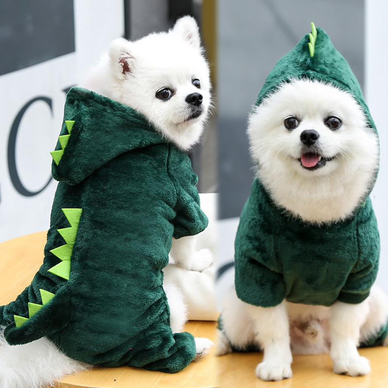 Autumn And Winter Warm Four-Legged Coral Fleece Plush Dog And Cat Pet Clothes Dinosaur Transformation Costume Supplies